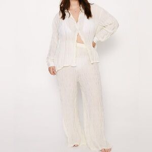 Nasty Gal (8) Cream Crinkle Texture Sheer Beach Cover Up Matching Set - Layering